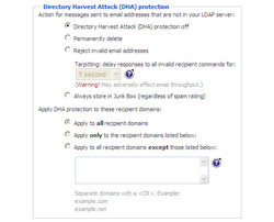 Directory Harvest Attack (DHA) Protection